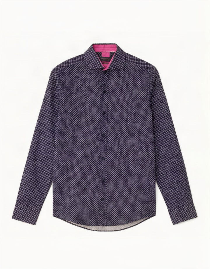 Ανδρικό πουκάμισο Guide London Small Navy Blue Check Cotton