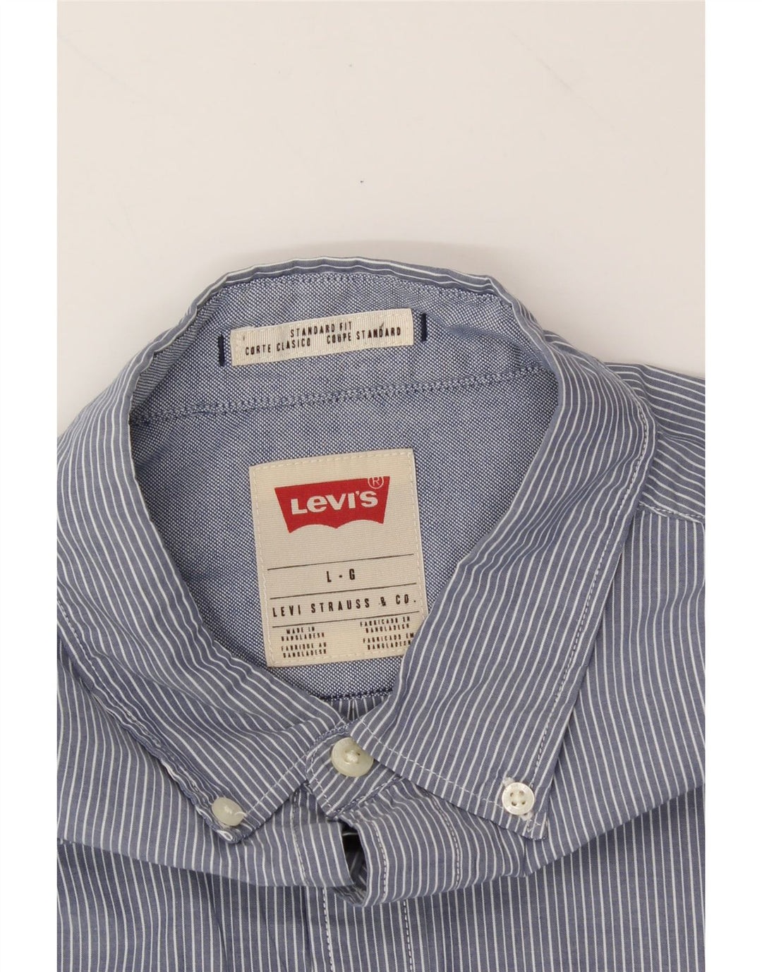 LEVI'S Mens Standard Fit Shirt Large Blue Pinstripe Cotton Vintage Levi's and Second-Hand Levi's from Messina Hembry 