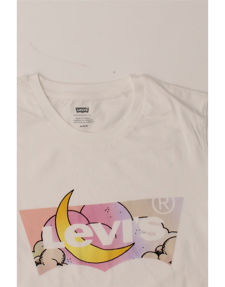 LEVI'S Womens Graphic T-Shirt Top UK 12 Medium White Cotton Vintage Levi's and Second-Hand Levi's from Messina Hembry 