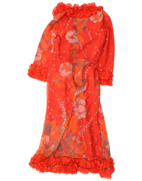 VINTAGE Γυναικείο Ρόμπο Μάξι Φόρεμα UK 12 Μεσαίο κόκκινο φλοράλ