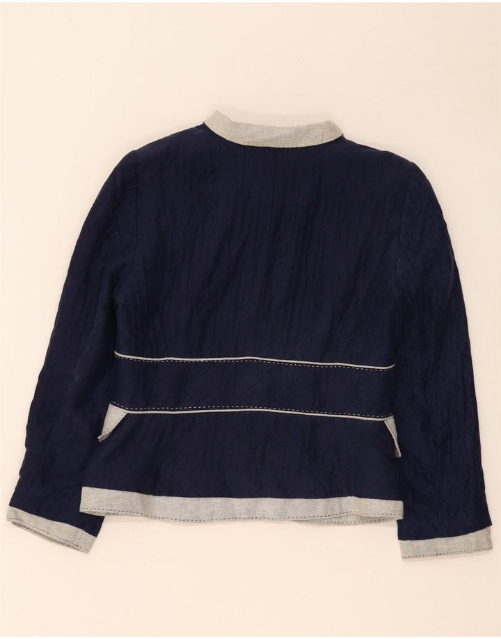 Zara Γυναικείο μπλέιζερ με 3 κουμπιά μπουφάν UK 14 Medium Navy Blue Colourblock