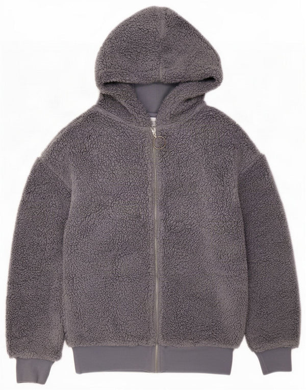 Topshop Γυναικείο Fleece Jacket με κουκούλα UK 8 Small Grey Polyester