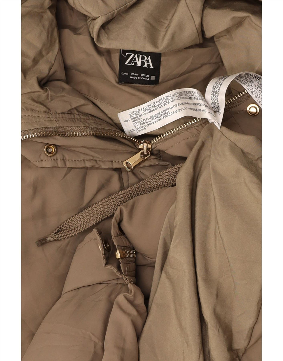 ZARA Γυναικεία Longline με κουκούλα με επένδυση Gilet UK 12 Medium Beige Polyester