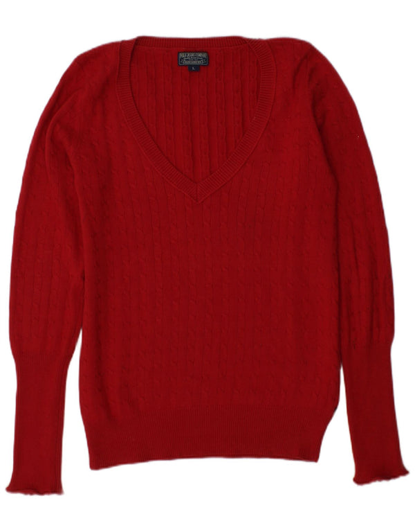 Polo Ralph Lauren γυναικείο πουλόβερ με λαιμόκοψη με V λαιμόκοψη UK 14 μεγάλο βαμβακερό μπορντό