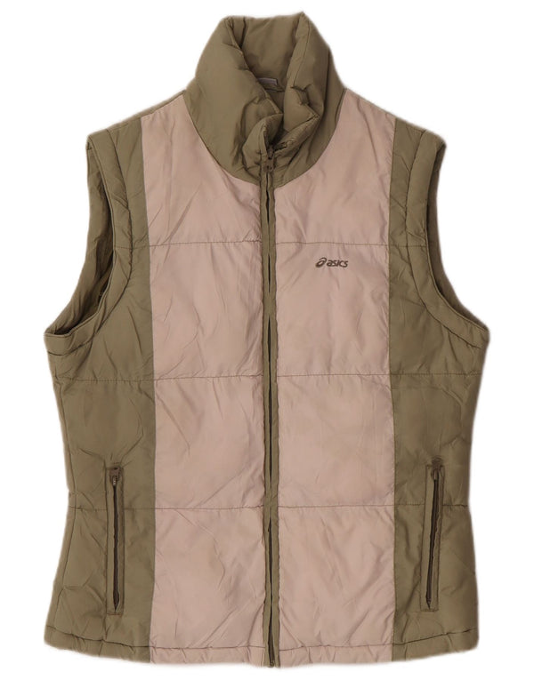 ASICS Γυναικείο padded Gilet UK 14 Medium Khaki Colorblock Πολυεστέρας