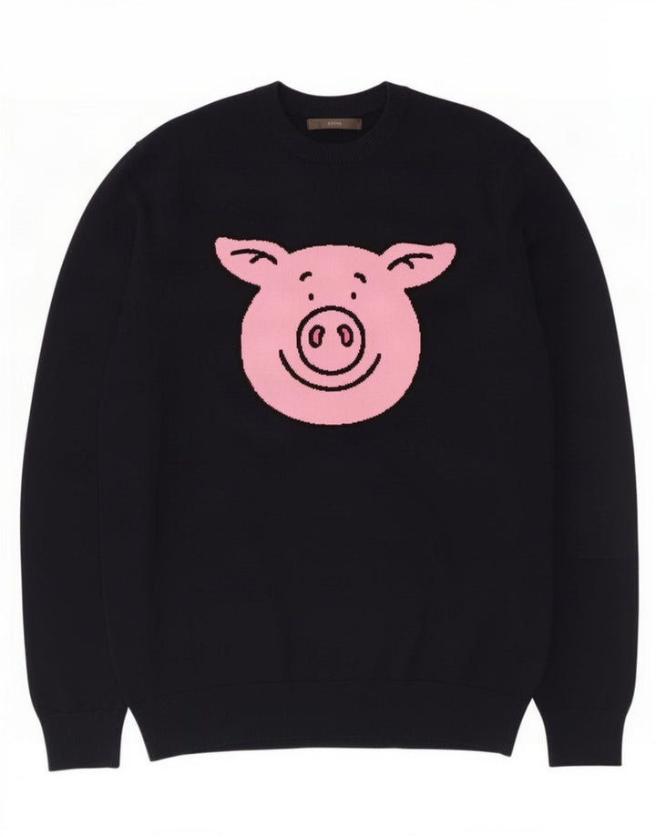Ανδρικό πουλόβερ Marks & Spencer Graphic Crew Neck Jumper Μεσαίο μαύρο βαμβακερό
