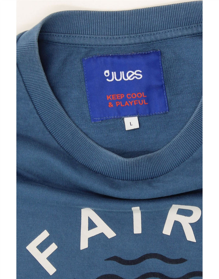 JULES Womens Graphic Sweatshirt Jumper UK 16 Large Blue Cotton Vintage Jules and Second-Hand Jules from Messina Hembry 