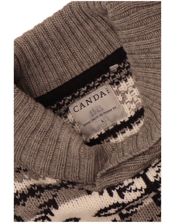 Canda Ανδρικό πουλόβερ λαιμόκοψης σάλι Large Grey Fair Isle