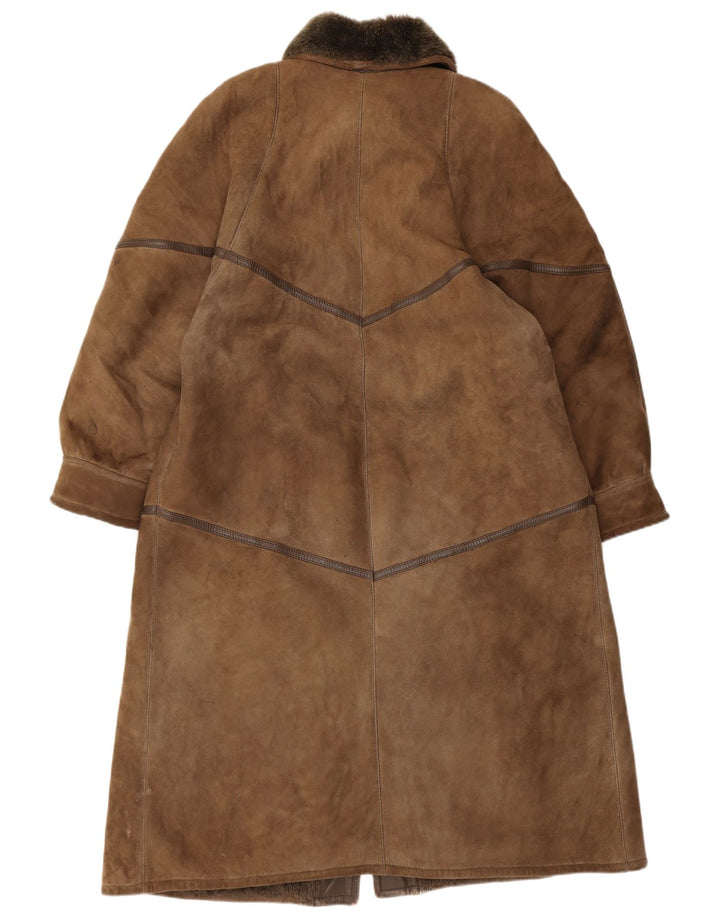 Vintage γυναικείο παλτό Shearling UK 16 Large Brown Δερμάτινο