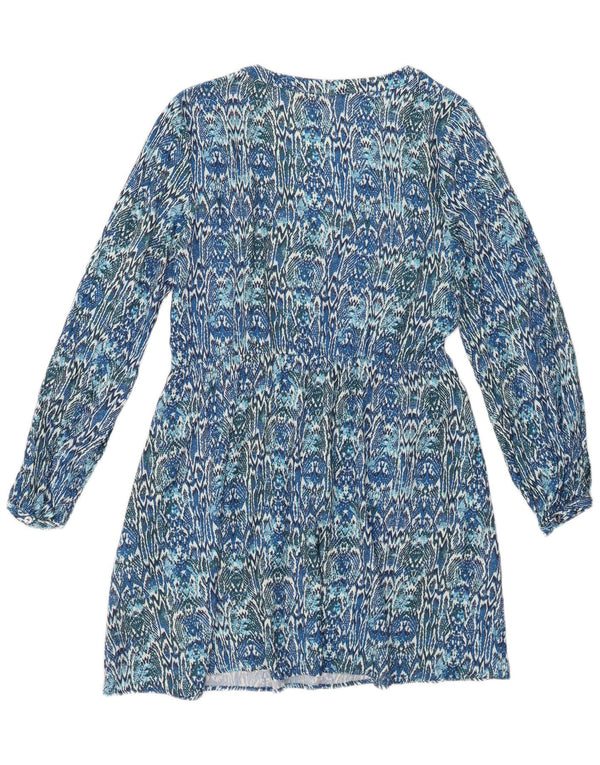 Γυναικείο μακρυμάνικο φόρεμα ZARA A-Line UK 10 Small Blue Ikat Viscose