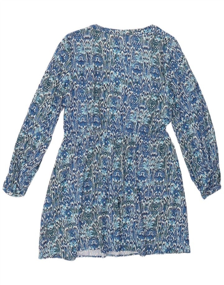 Γυναικείο μακρυμάνικο φόρεμα ZARA A-Line UK 10 Small Blue Ikat Viscose