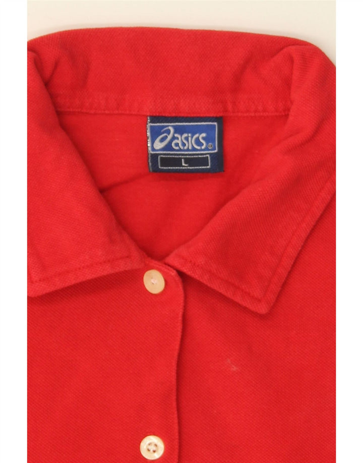 ASICS Womens Short Sleeve Shirt UK 16 Large Red Cotton Vintage Asics and Second-Hand Asics from Messina Hembry 
