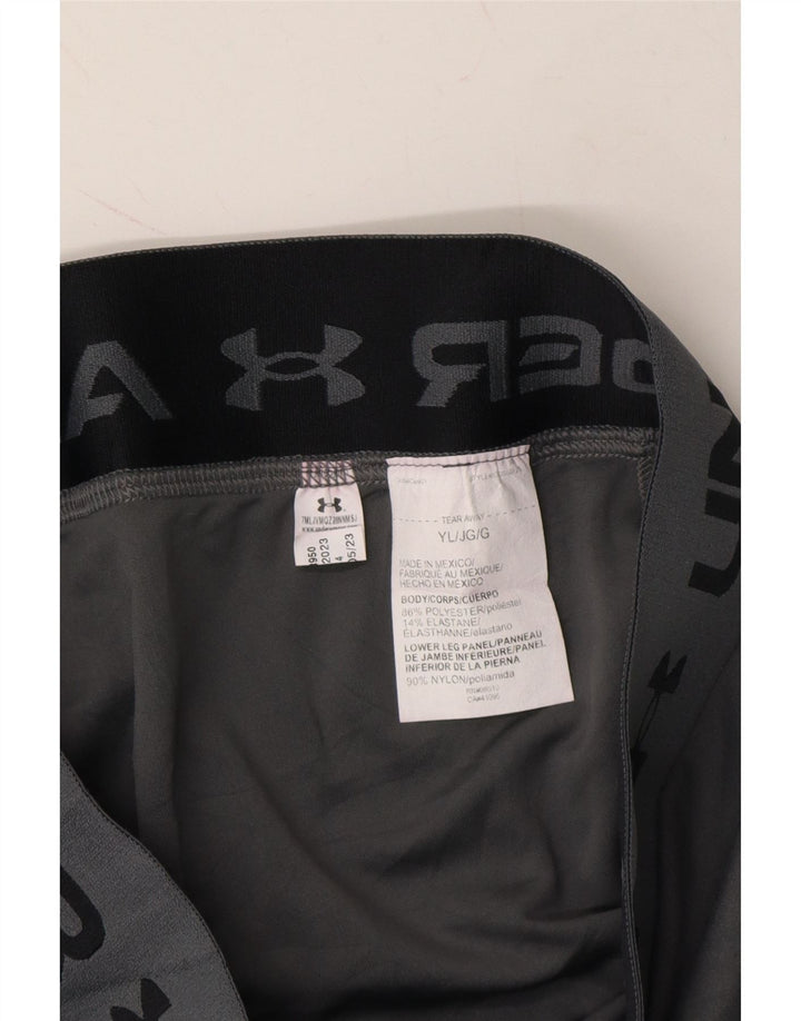 UNDER ARMOUR Girls Graphic Leggings 11-12 Years Large Grey Polyester Vintage Under Armour and Second-Hand Under Armour from Messina Hembry 