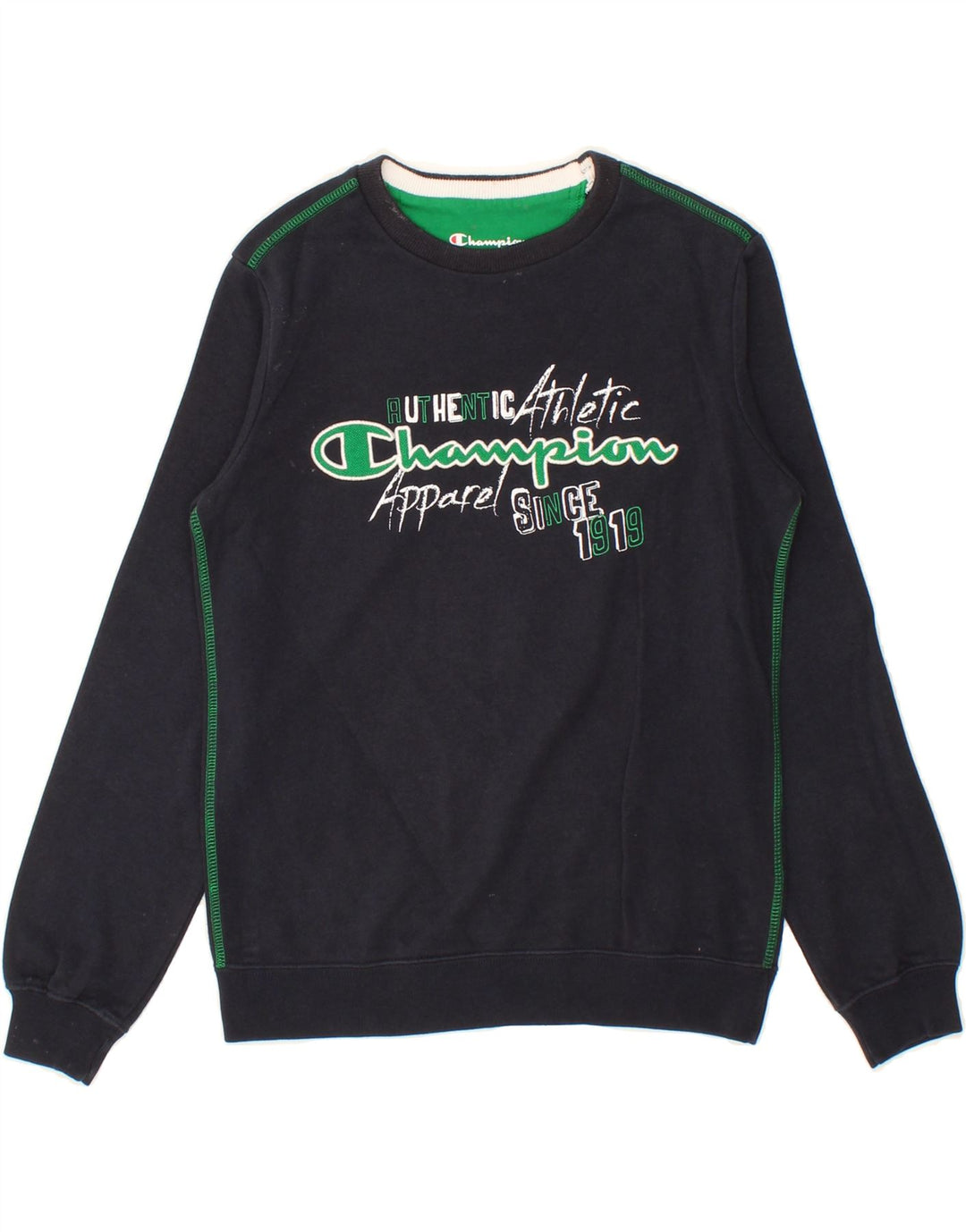 CHAMPION Boys Graphic Sweatshirt Jumper 9-10 Years Medium Navy Blue Cotton Vintage Champion and Second-Hand Champion from Messina Hembry 