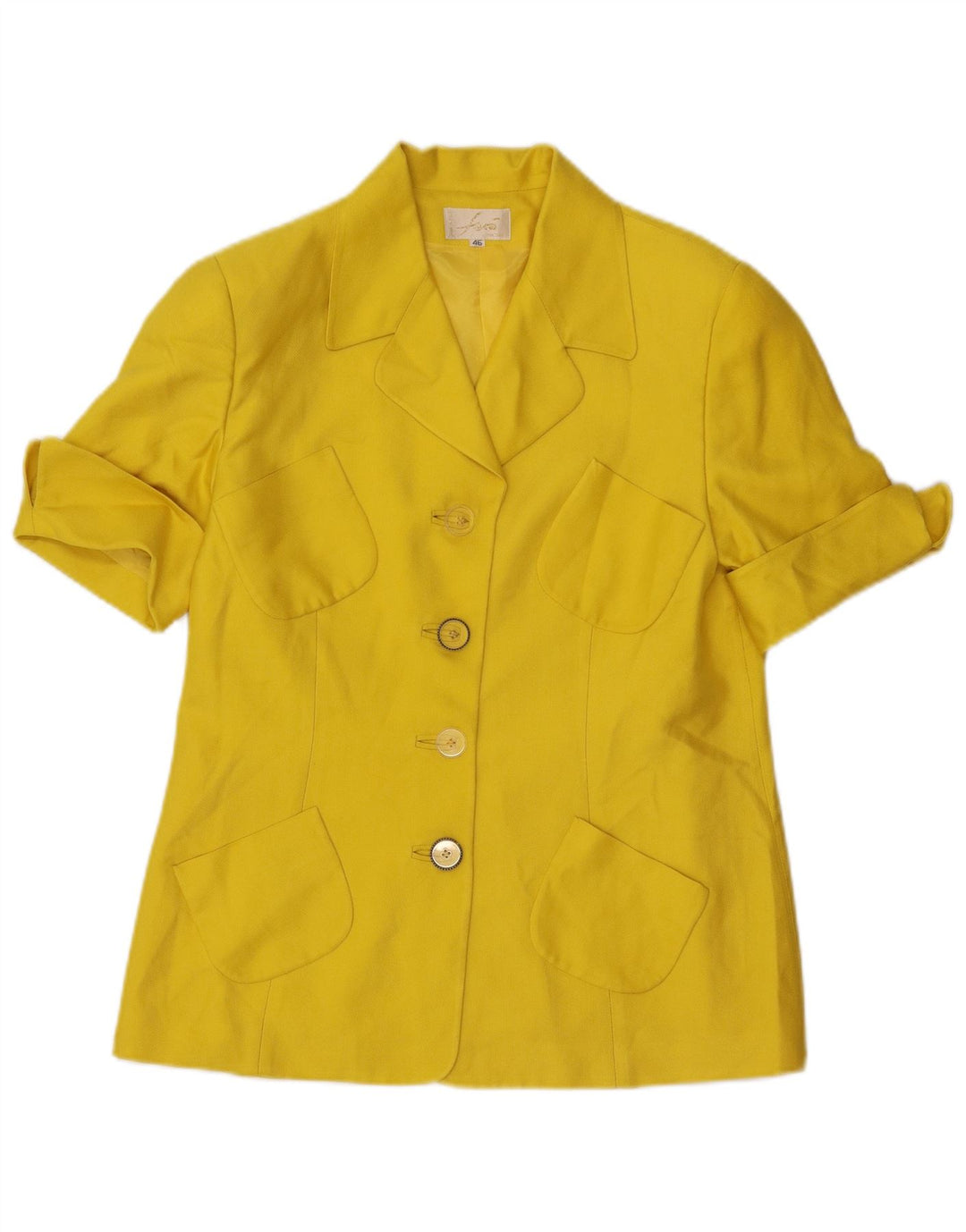 Vintage γυναικεία 4 κουμπιά 2 τεμάχια σετ φούστα IT 46 Μεγάλο W32 Κίτρινο Μεταξωτό