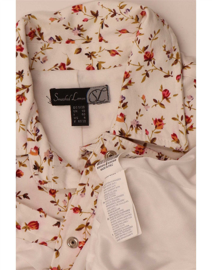 Smashed Lemon Γυναικείο Crop Bomber Jacket UK 10 Small White Floral Cotton