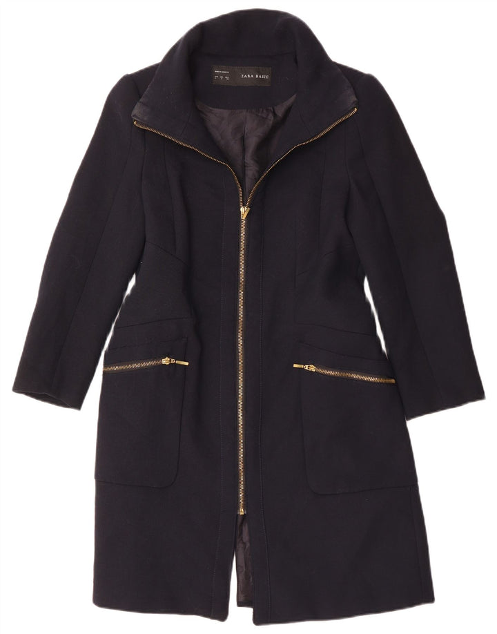 Zara Γυναικείο Πανωφόρι UK 14 Large Navy Blue Polyester