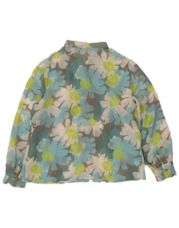 VINTAGE Γυναικείο πουκάμισο 3/4 μανίκι μπλούζα UK 14 Μεγάλο πολύχρωμο φλοράλ