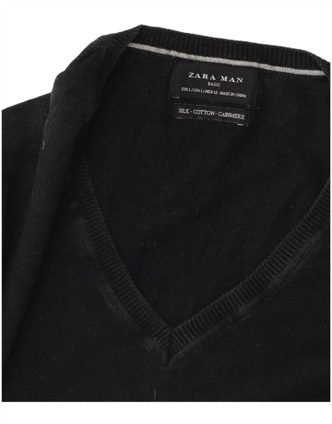 Ανδρικό πουλόβερ Zara με V λαιμόκοψη, μεγάλο μαύρο βαμβακερό