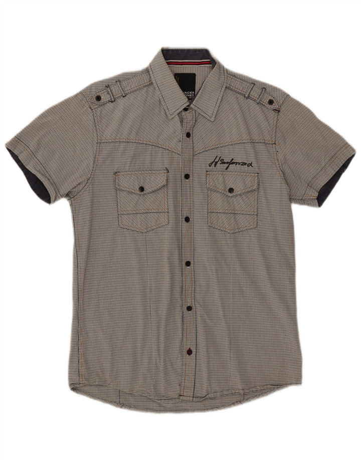 Jack & Jones Ανδρικό κοντομάνικο γραφικό ανδρικό πουκάμισο με μεσαίο γκρι καρό