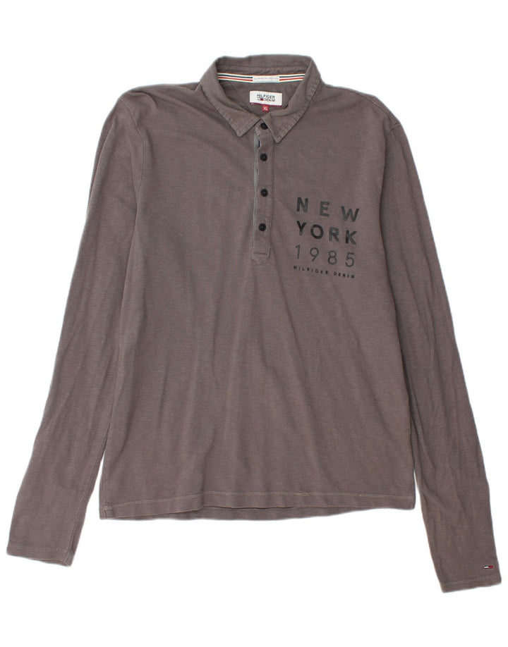 TOMMY HILFIGER Ανδρικό γραφικό μακρυμάνικο μπλουζάκι πόλο XL Γκρι