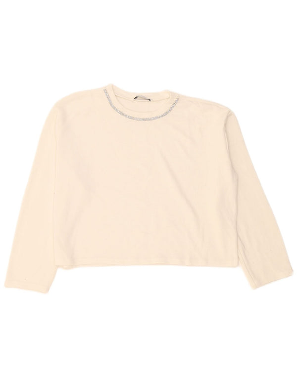 Zara Γυναικείο Crop Oversized τοπ μακρυμάνικο UK 14 Medium White