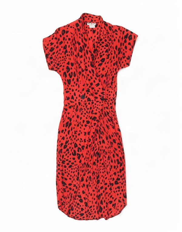 Vintage Womens Wrap Dress EU 38 Medium Red Animal Print Viscose