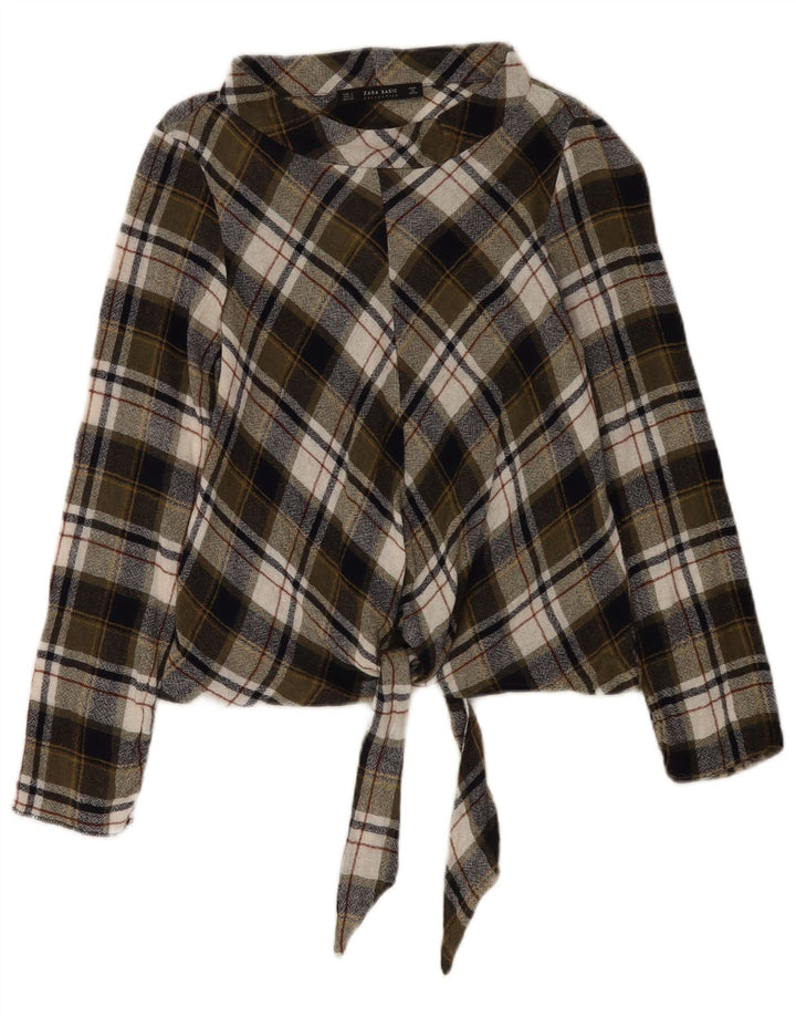 Zara Γυναικεία μακρυμάνικη μπλούζα τοπ UK 10 Small Khaki Check