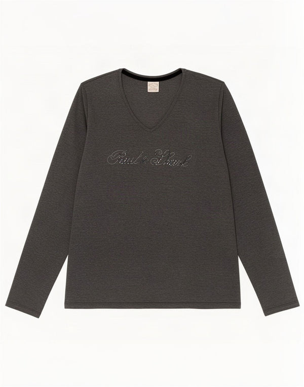 Paul & Shark Womens Graphic Top Long Sleeve UK 12 Medium Grey Cotton