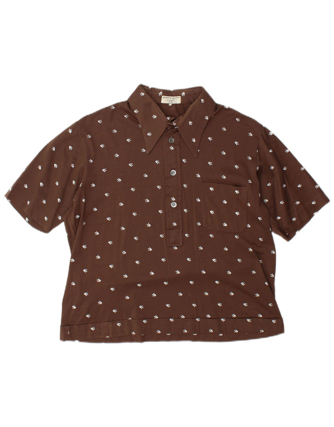 VINTAGE Γυναικείο κοντομάνικο πουλόβερ πουκάμισο IT 52 2XL καφέ γεωμετρικό