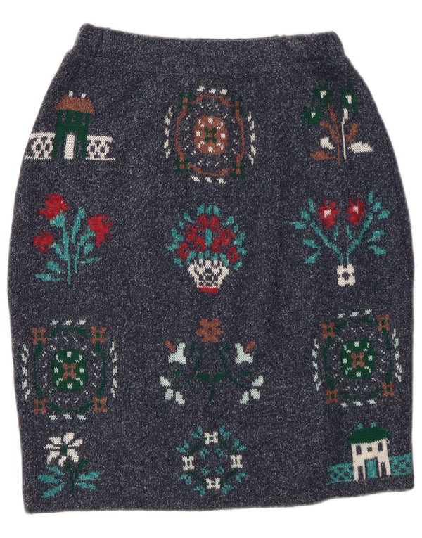 Mazzonetto Womens Pencil Skirt IT 46 Large W28 Navy Blue Fair Isle Wool