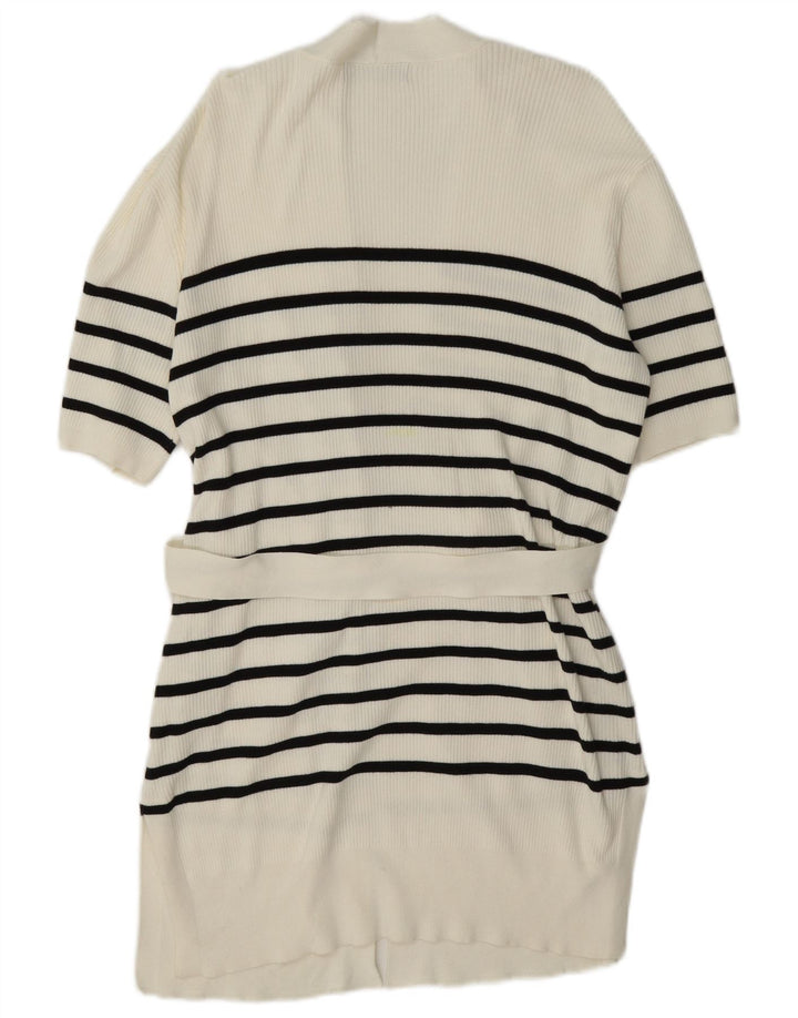 Marks & Spencer Γυναικείο πουλόβερ Longline Cardigan UK 14 Medium White ριγέ
