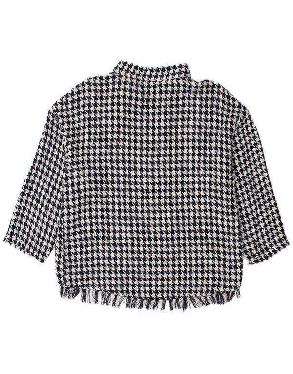 Zara γυναικείο πουλόβερ με λαιμό κουμπιά UK 14 Medium Navy Blue Houndstooth