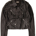 Γυναικείο Oasis Crop Faux Leather Biker Jacket UK 12 Medium Μαύρο Πολυουρεθάνη