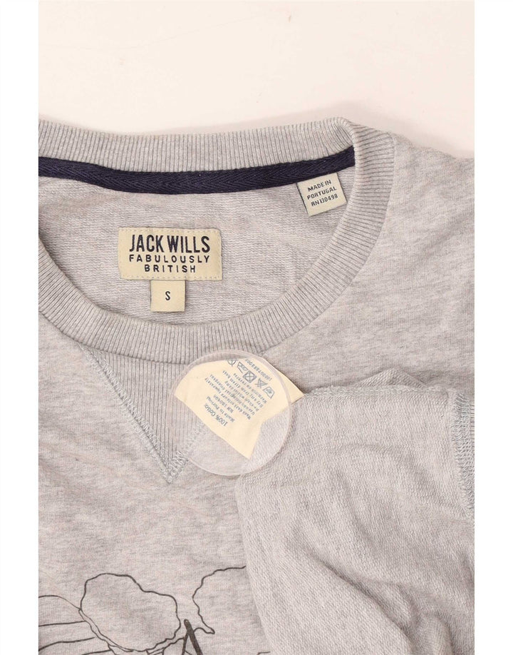 Jack Wills Ανδρικό γραφικό φούτερ Jumper Μικρό γκρι βαμβακερό