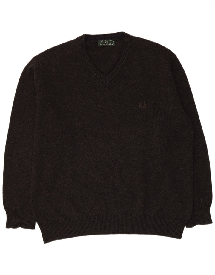 Fred Perry Ανδρικό πουλόβερ με λαιμόκοψη με λαιμόκοψη σε μεγάλο γκρι μάλλινο