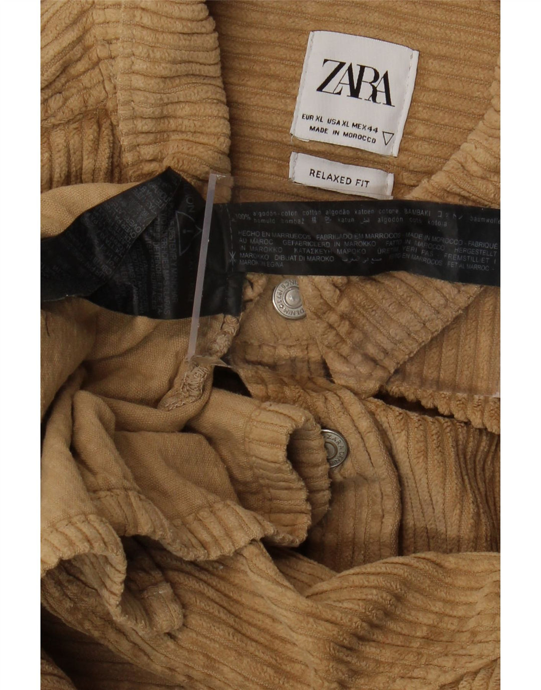 Zara Ανδρικό Κοτλέ πουκάμισο Χαλαρής Εφαρμογής XL Μπεζ βαμβακερό