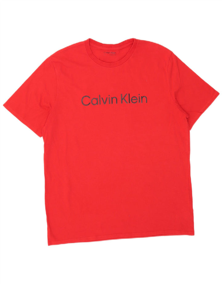 CALVIN KLEIN Ανδρικό γραφικό T-Shirt Top μεγάλο κόκκινο βαμβακερό