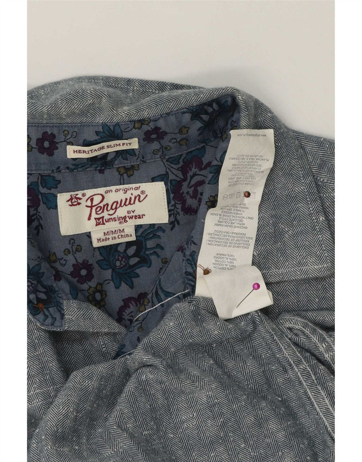 Ανδρικό πουκάμισο Penguin Heritage Slim Fit, Βαμβακερό μεσαίο μπλε ψαροκόκαλο