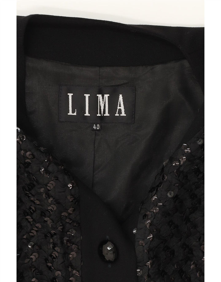 LIMA Womens 5 Button 3/4 Sleeve Blazer Jacket EU 40 Medium Black Vintage Lima and Second-Hand Lima from Messina Hembry 