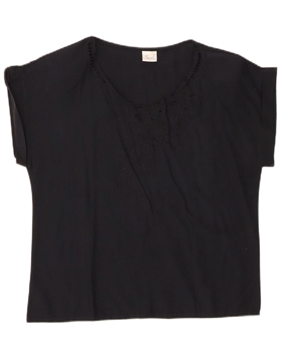 VINTAGE Γυναικεία Μπλούζα Τοπ IT 44 Μεσαίο Μαύρο Floral Βαμβακερό