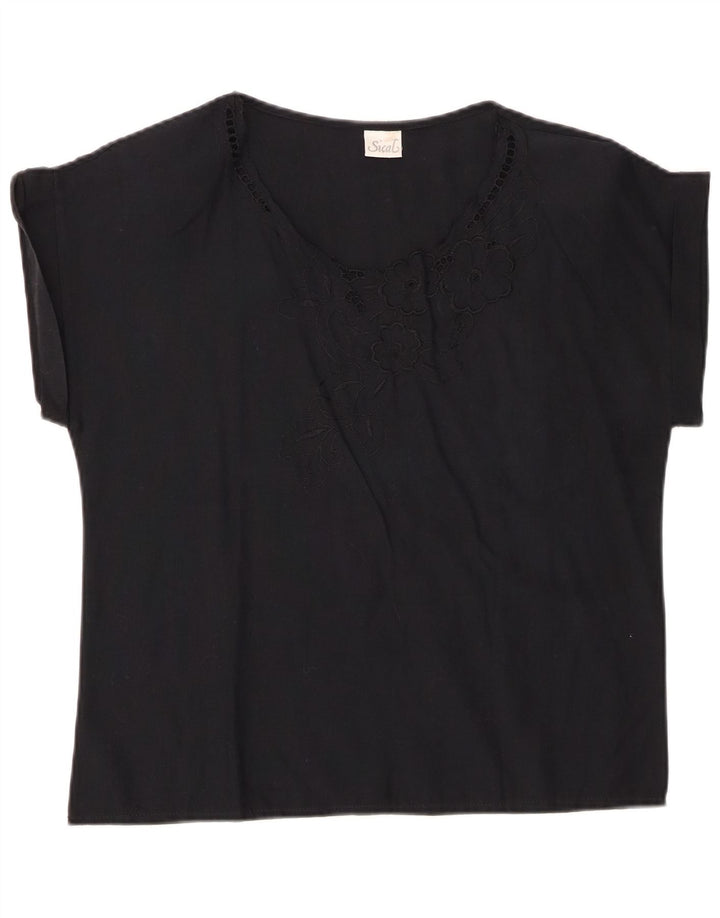 VINTAGE Γυναικεία Μπλούζα Τοπ IT 44 Μεσαίο Μαύρο Floral Βαμβακερό