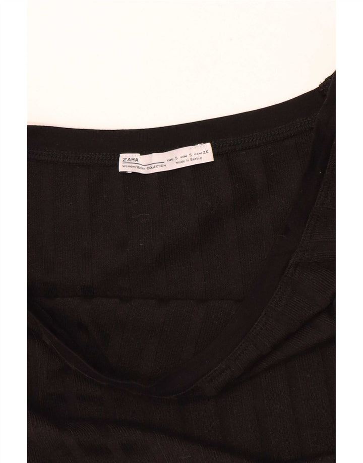 Zara Γυναικεία Μπλούζα Crop Top UK 8 Small Black