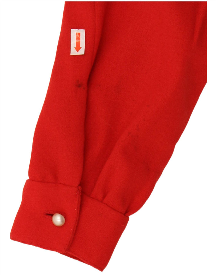 VINTAGE Γυναικείο πουκάμισο Crop Μπλούζα UK 12 Medium Red