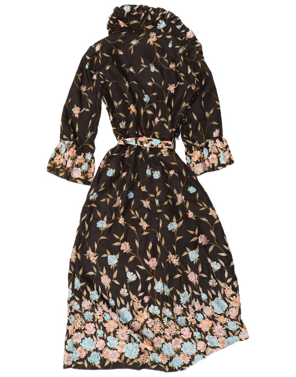 Vintage γυναικεία μακρυμάνικη ρόμπα Maxi φόρεμα IT 44 Medium Black Floral