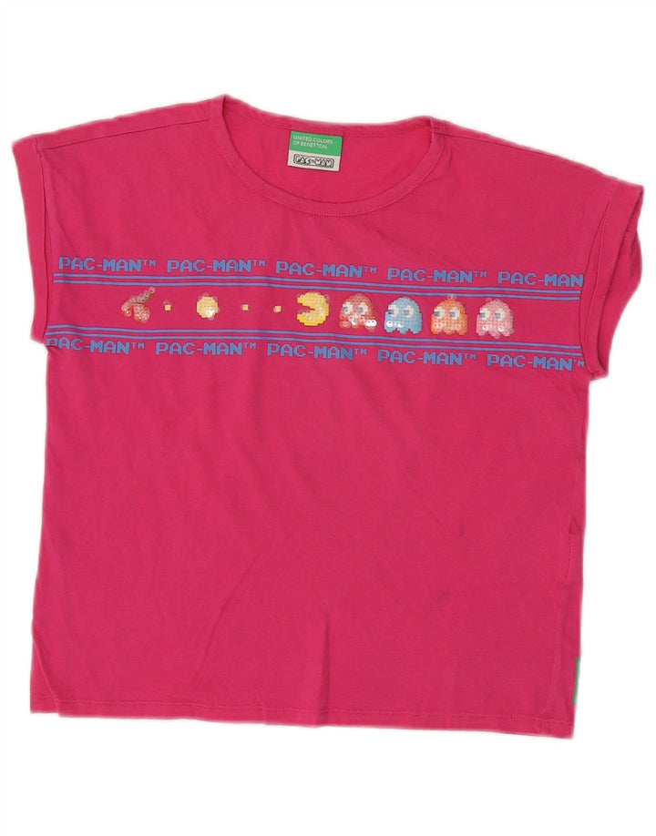 BENETTON Girls Pac-Man Crop Graphic T-Shirt Top 8-9 Years Large Pink