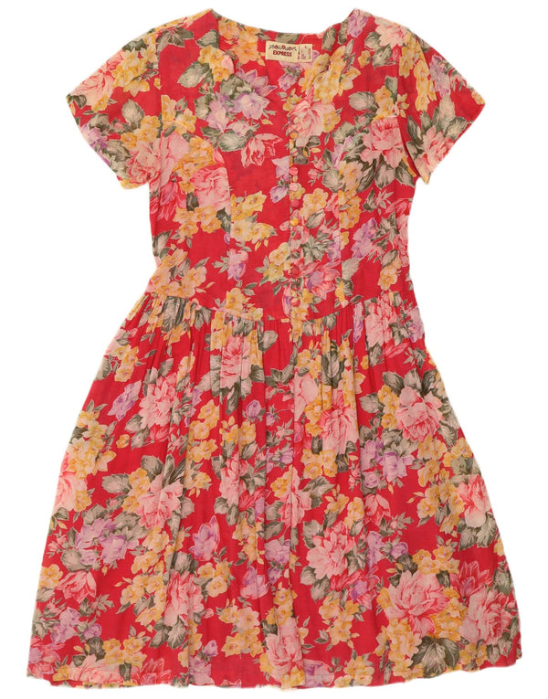 Γυναικείο κοντομάνικο πουκάμισο EXPRESS UK 14 μεγάλο κόκκινο φλοράλ βισκόζη