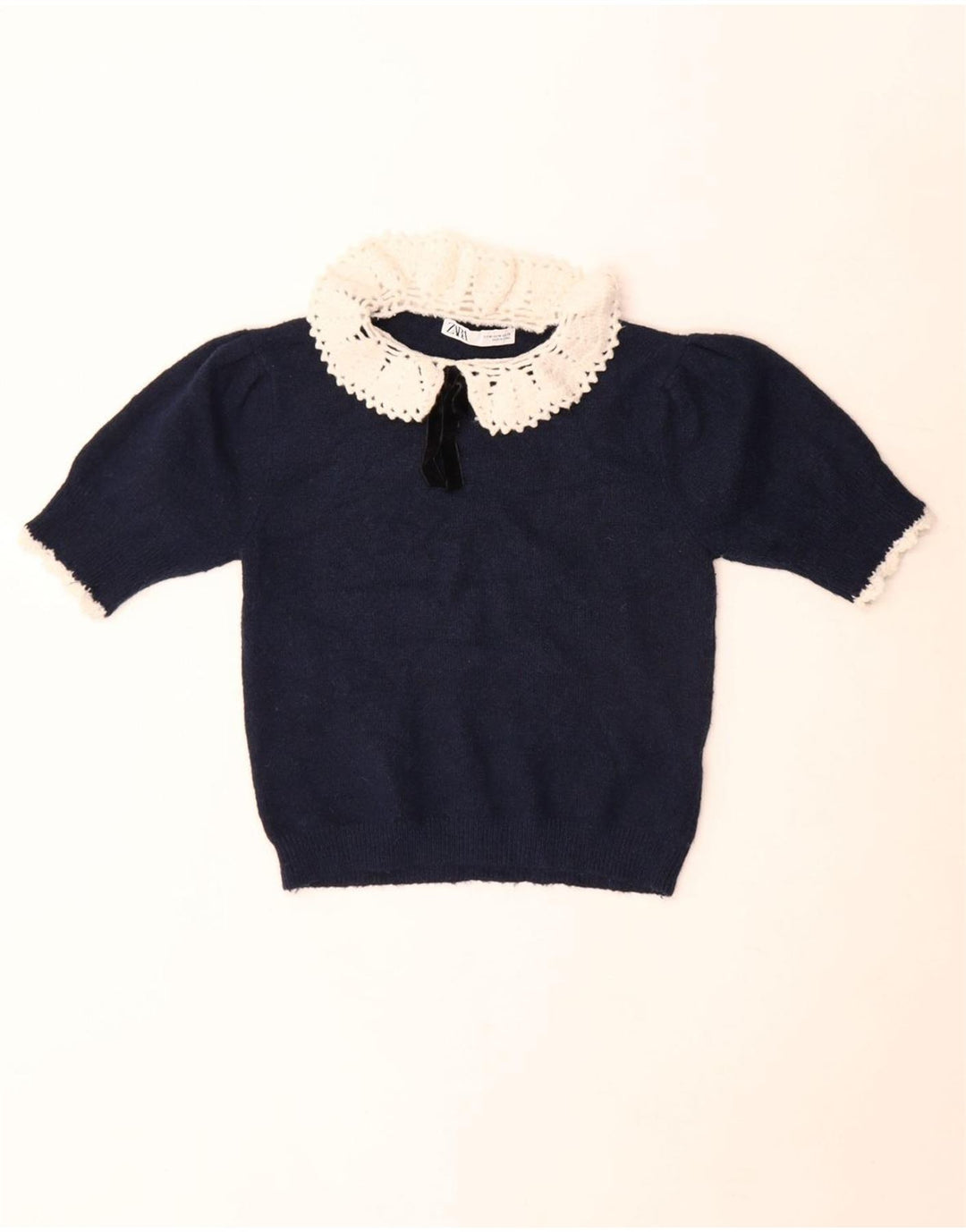 Zara Γυναικείο Knit Crop Top UK 12 Medium Navy Blue Polyester