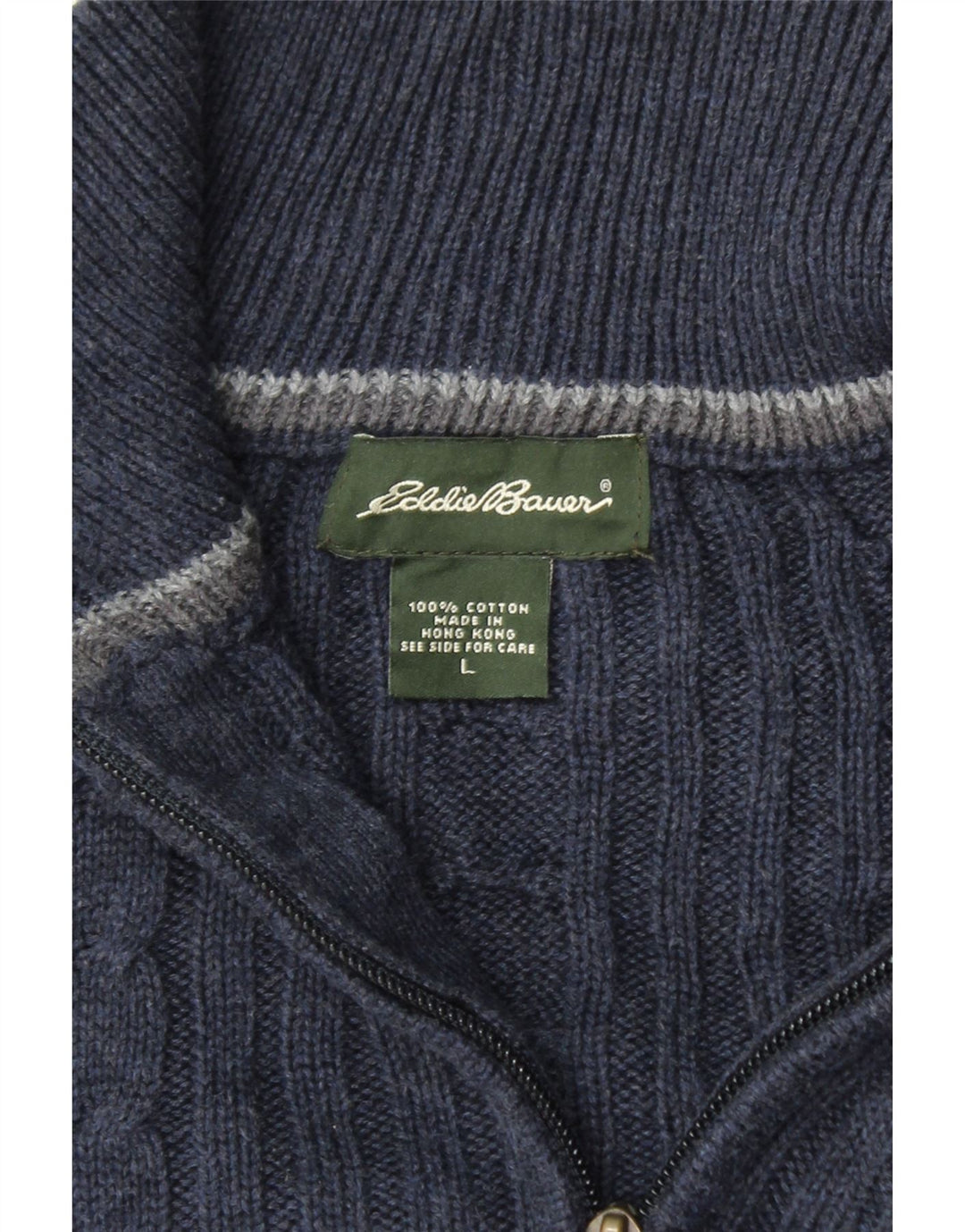 EDDIE BAUER Mens Oversized Zip Neck Jumper Sweater Large Navy Blue Cotton Vintage Eddie Bauer and Second-Hand Eddie Bauer from Messina Hembry 