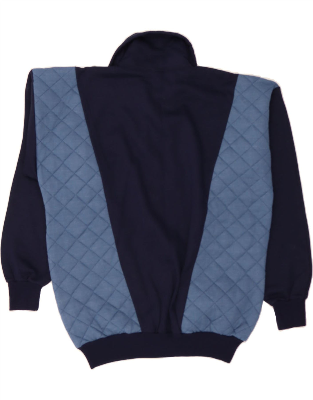VINTAGE Mens Polo Neck Jumper Sweater Medium Navy Blue Colourblock Vintage Vintage and Second-Hand Vintage from Messina Hembry 